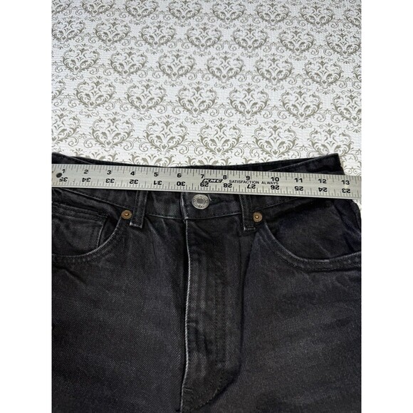 Zara Jeans‎ Women 4 Black Straight Leg High Rise Dark Wash Distressed Rock Biker - Picture 5 of 7